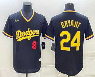 Men%27s Los Angeles Dodgers #8 #24 Kobe Bryant Number Black Pullover Throwback Nike Jerseys